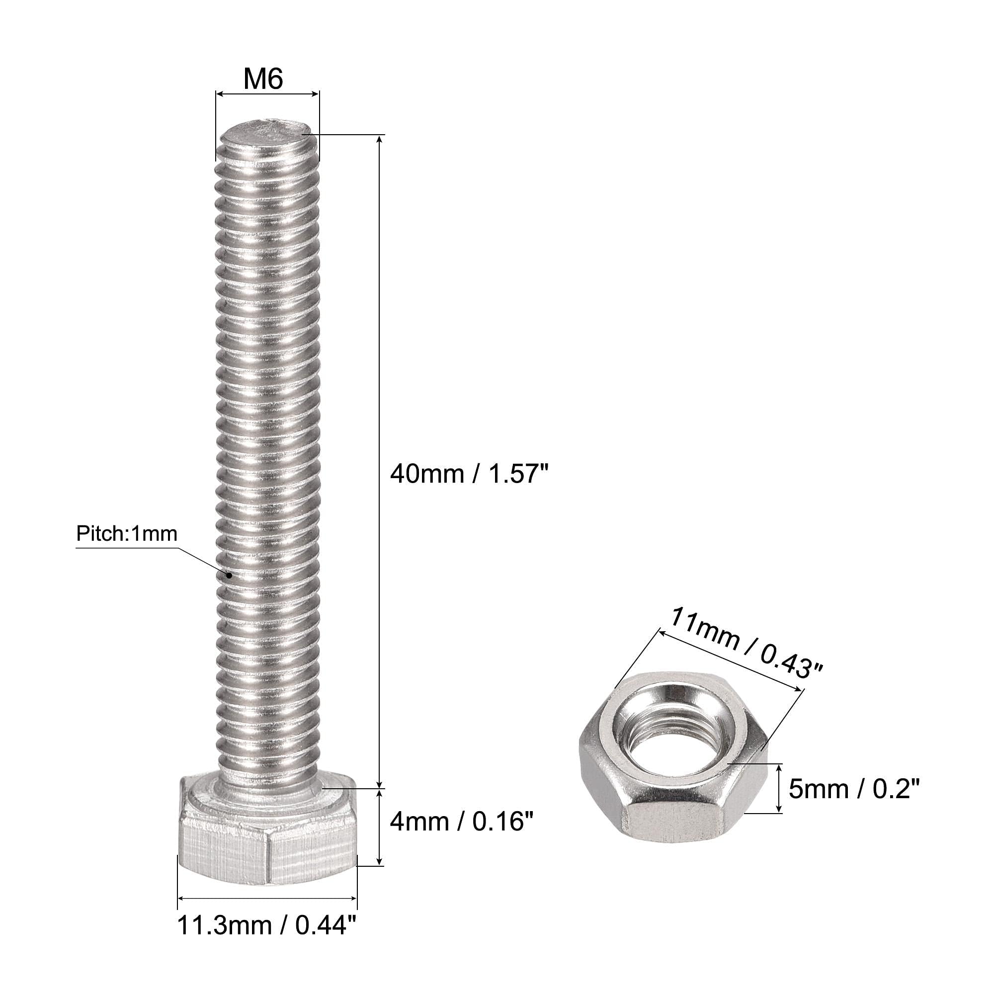 TOP-VIGOR 10Pcs M6 x 40mm Hex Head Screws Bolts, Nuts, Flat & Lock Washers Kits - Image 2