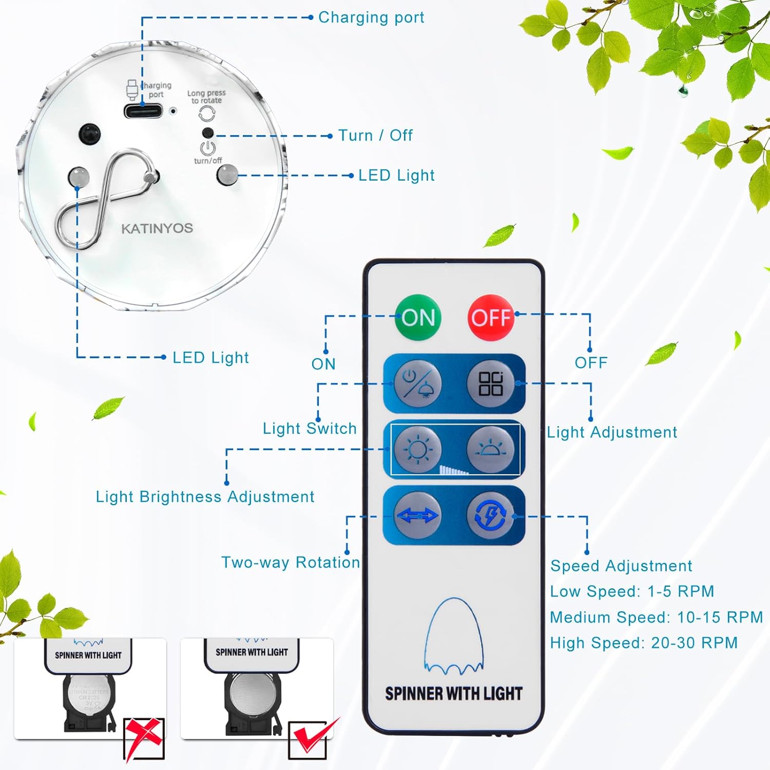 Disco Ball Motor with Remote, 3 Rotating Speed Battery Operated Disco Ball, Rotating Disco Ball Light for Christmas Decorations, Parties, Home Decor, Weddings, Nightclubs, Wind Spinner