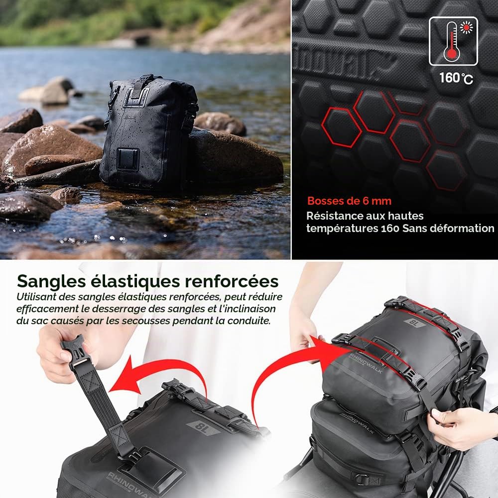 Rhinowalk Multifonctionnel Moto Sac Queue Sac Moto Bagages 8L Sacochess-Noir