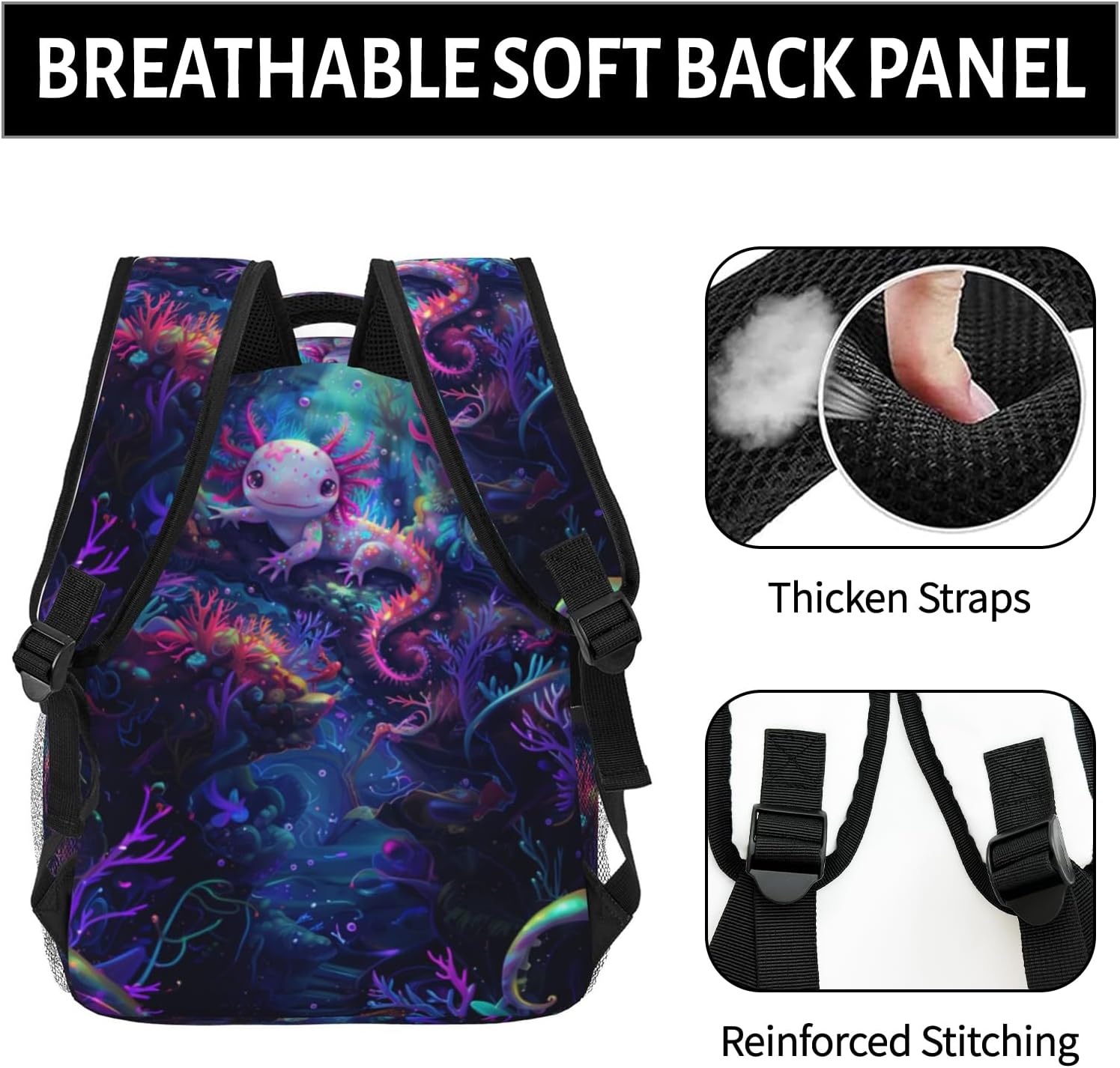 Axolotl Backpack, Travel Backpacks Laptop Rucksack for Women, School Bookbag for Kids Girls Boys Teens, Cute Aquatic Animal Back Pack Accessories Bag for Work, Ideal Gifts for Axolotl Lovers - Image 2