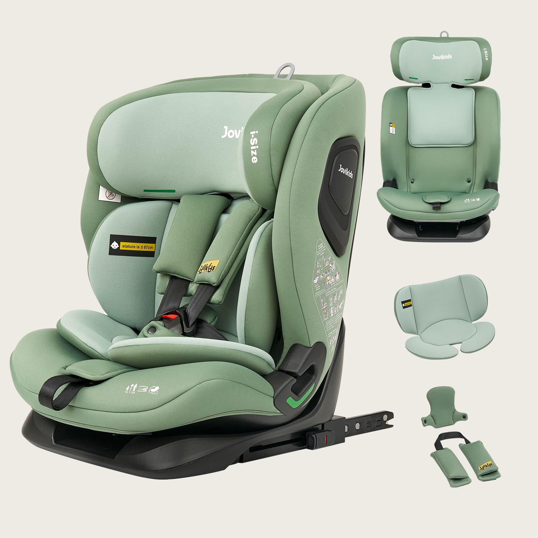 Jovikids i-Size Seggiolino Auto, 76-150cm da circa 15 mesi a 12 anni Seggiolino Isofix e Top Tether, Groupe 1/2/3 ECE R129, Reclinabile 5 posizioni