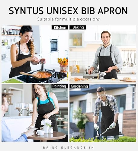 Miniatura 7 de Syntus 4 Pack Adjustable Bib Apron with 2 Pockets Cooking Kitchen Aprons for Women Men Chef