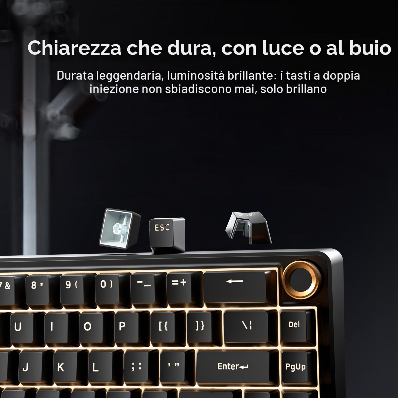 Dierya DK68E Tastiera Gaming, 60% Tastiera Meccanica Gasket con Manopola,Hot-Swap RGB, Compatta 66 Tasti Anti-Ghosting, Layout QWERTY-US (Nero, Interruttori Lineari Creamy)