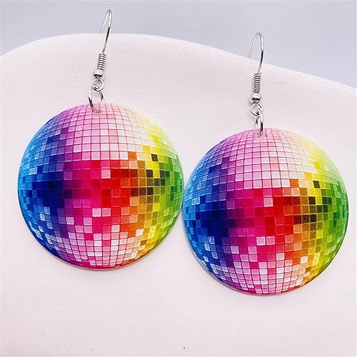 Miniatura 5 de Aretes retro de neón de los años 60, 70 y 80 para mujer, divertidos zapatos de patinaje creativos, aretes de bola de discoteca, aretes colgantes de