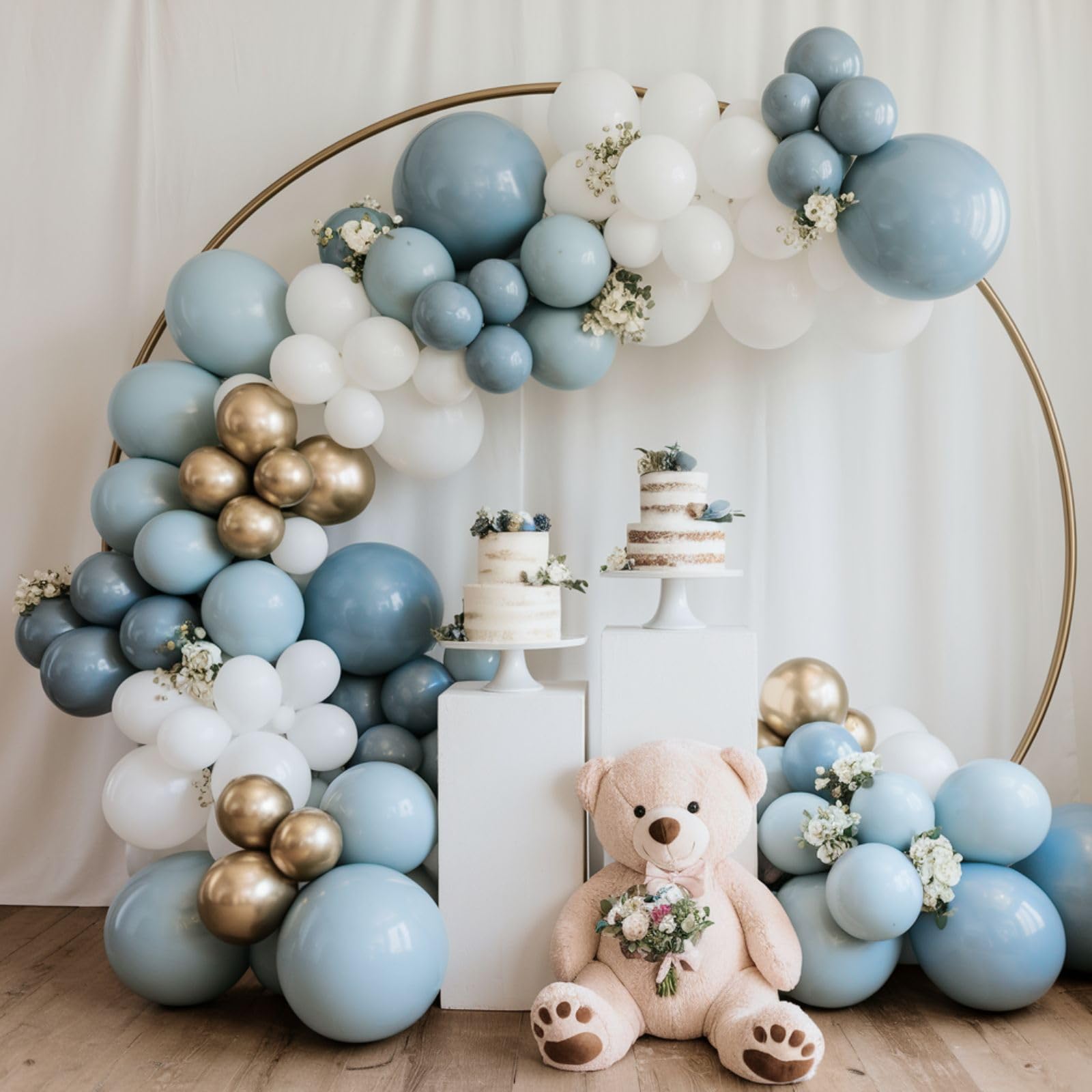 Staubige blaue und goldene Luftballons, 30,5 cm großer blauer goldener Ballon, metallischer Gold-Retro-Nebel-Blau-Weiß-Konfetti-Ballon, Latex-Ballon für Hochzeit, Babyparty