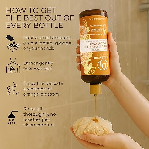 Miniatura 6 de DR.JACOBS NATURALS Gel de baño natural de naranja de castilla + jengibre con ingredientes a base de plantas, suave y eficaz, sin sulfatos, sin