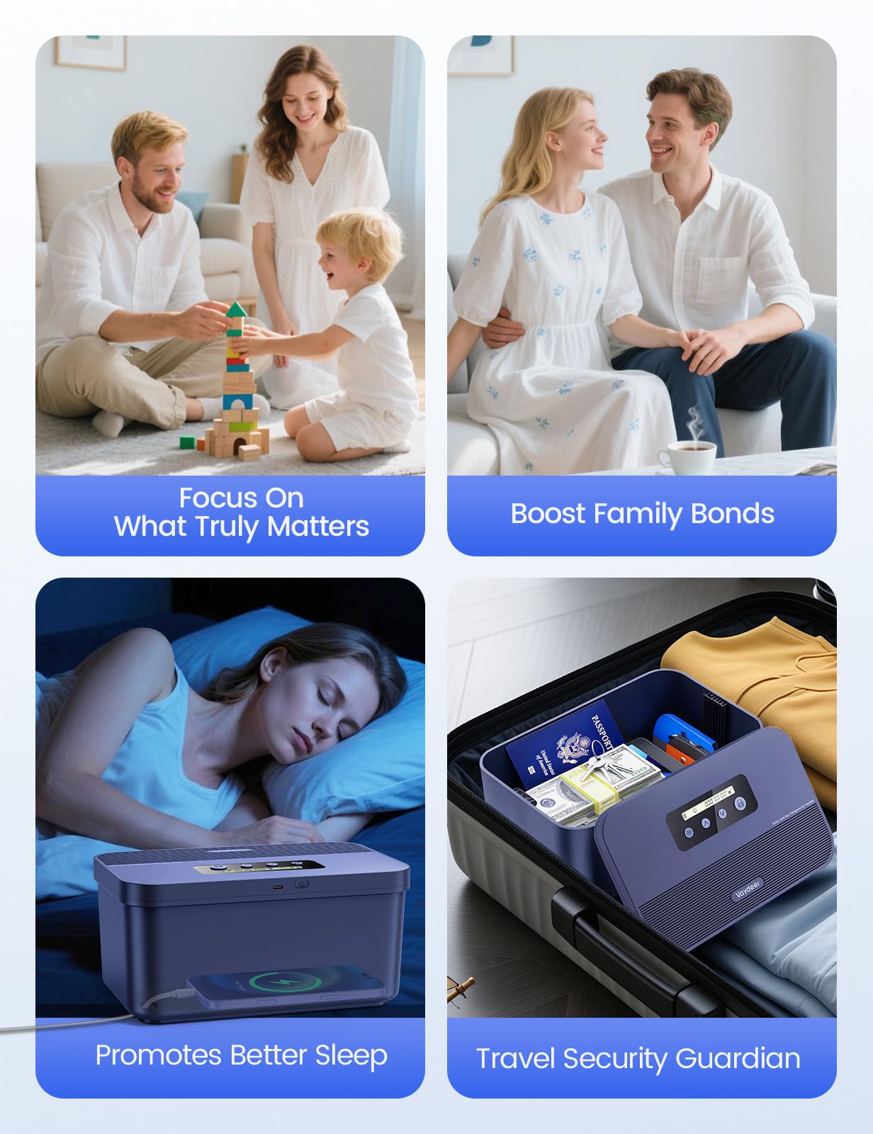 Vaydeer Safe Timed Lock Box, Phone Lock Box with Timer Unplug from Phones, Video Games, Social Media, Snacks & Cravings, Self-Control Lockable Storage Box for Focus & Self-Control(Dark Blue)