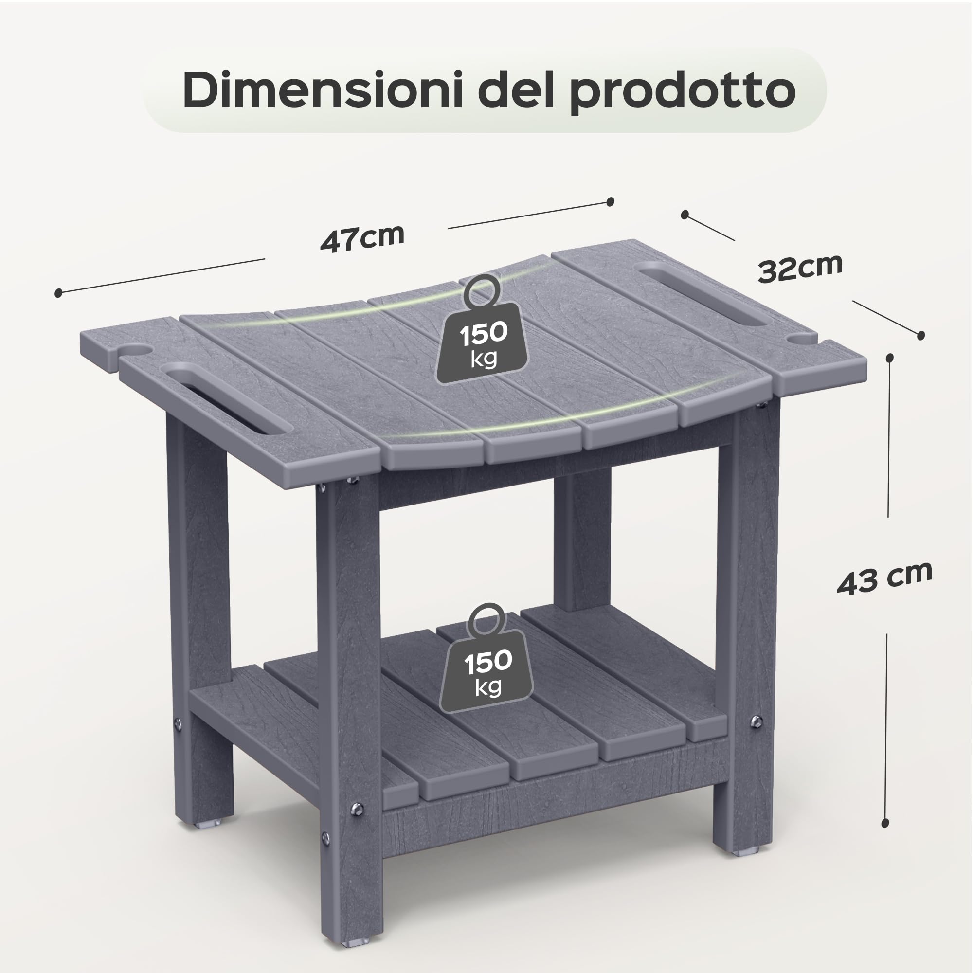 LyriFine Panca da doccia, sgabello da doccia impermeabile in HDPE da 18,5 pollici per l'interno della doccia, sedia da doccia per bagno con supporto per soffione, sgabello da doccia robusto da
