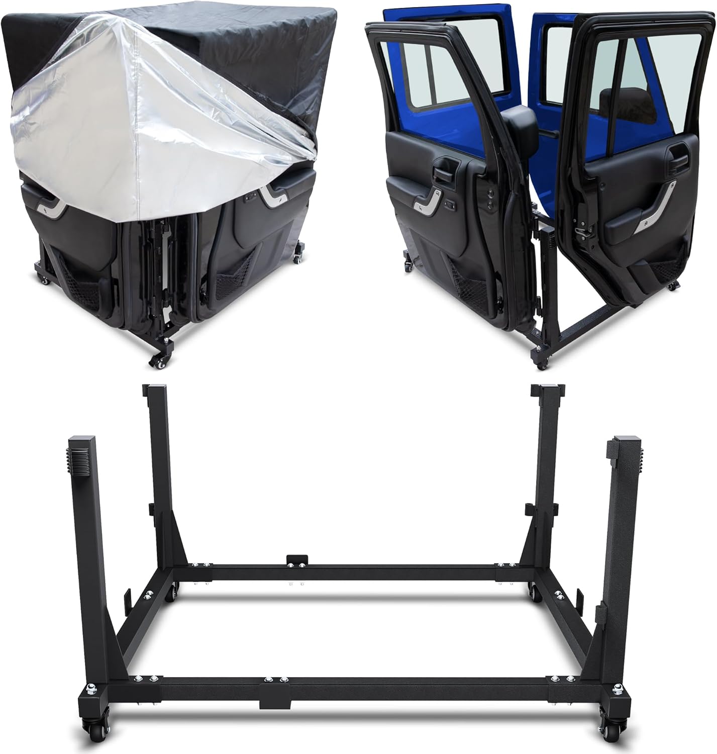 Jeep Door Storage Rack for Wrangler & Gladiator, Heavy Duty Carbon Steel Jeep Door Holder with E-Coating & Powder Coated Finish, Stores 2-4 Doors, Movable Garage Storage for TJ YJ JL JK JT