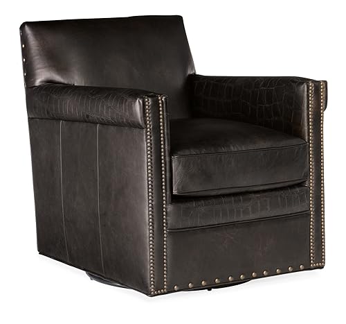 Hooker Furniture Potter Swivel Club Chair in Dark Brown Leather