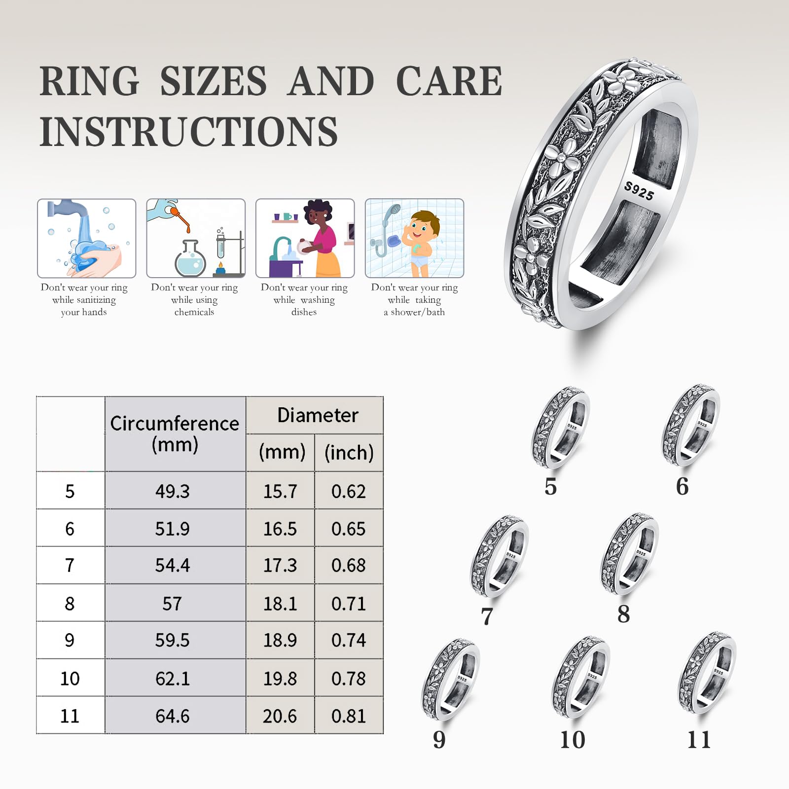 Bague Fidget Spinner en argent sterling 925 - Pour l'anxiété - En filigrane - Pour homme et femme - Cadeau d'anniversaire - Pour la Saint-Valentin, Argent sterling