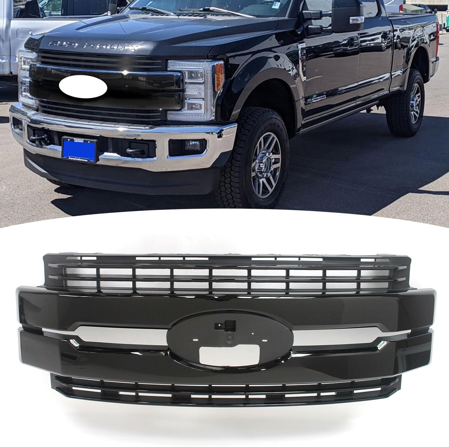 Bewild Grille Assembly Fit For 2017 2018 2019 Ford F250 F350 F450​ Super Duty Front Bumper Grille Grill Glossy Black Replacement​ HC3Z8200CC