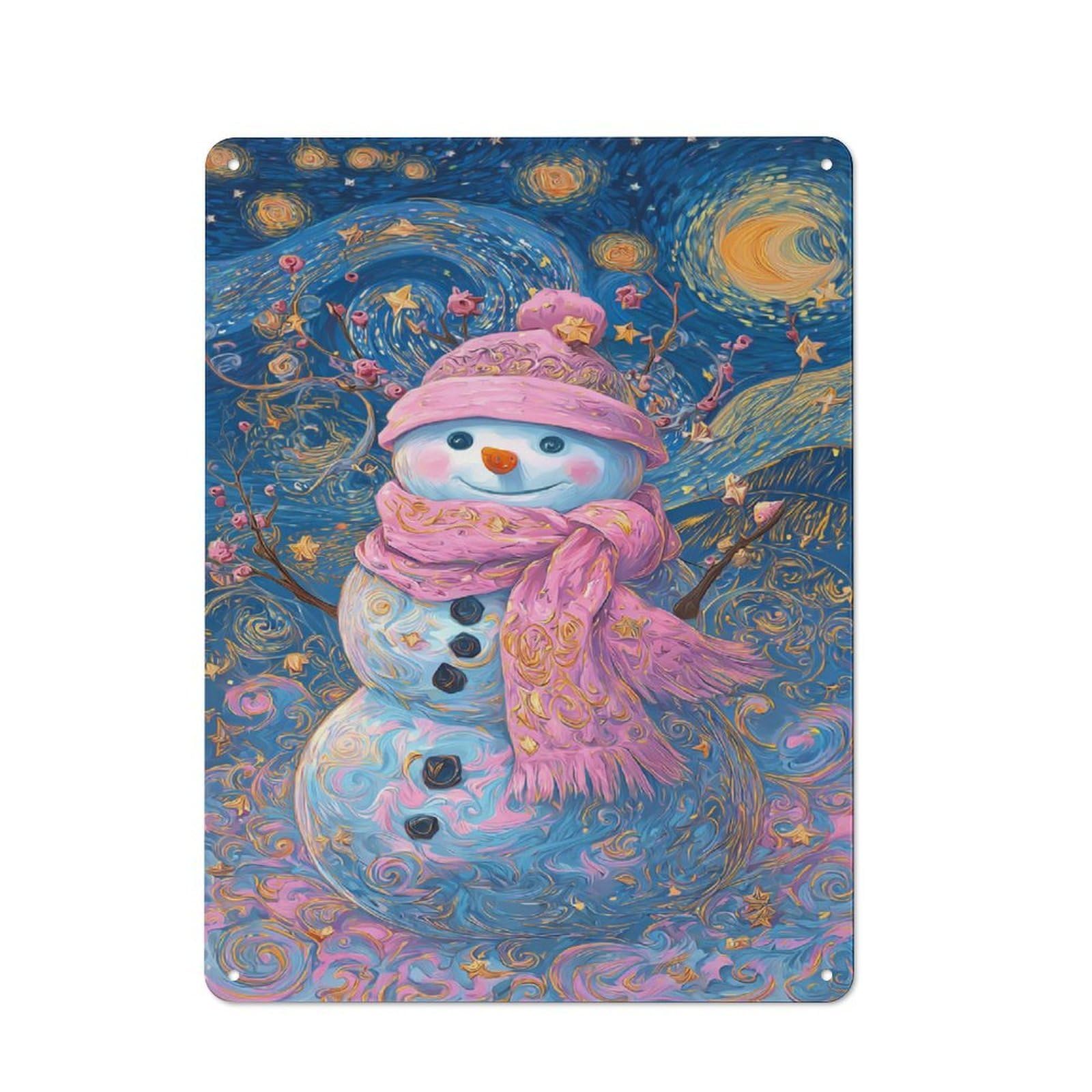Junmoney Starry Night Snowman Retro Metal Sign 40X30cm For Living Room Or Hallway, For Updating Living Room And Hallway After Moving