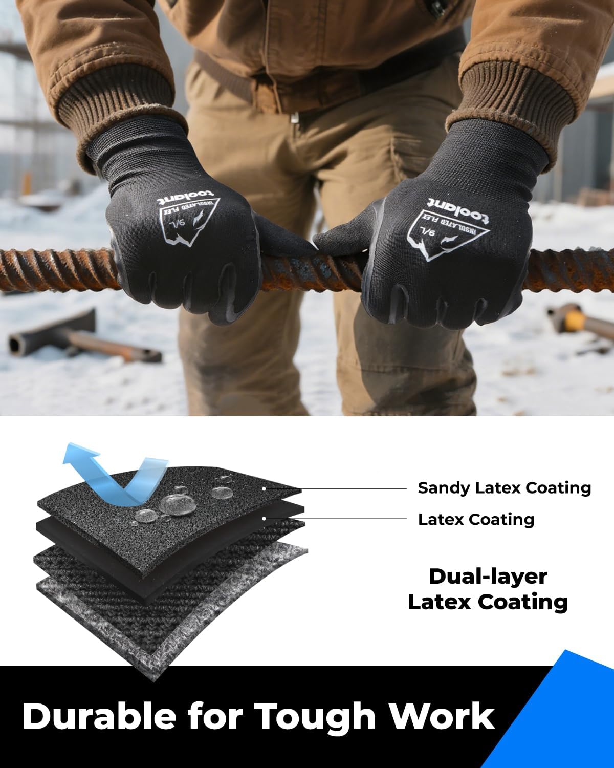 toolant Winter Work Gloves for Men & Women, Freezer Gloves with Super Durable & Grip, Insulated Liner for Cold Weather