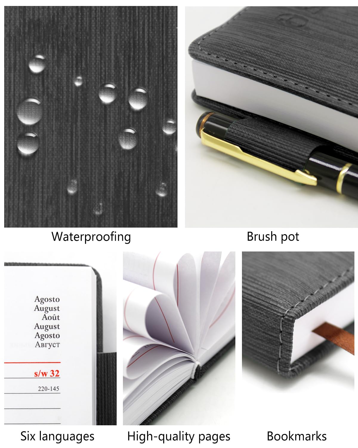 Agenda 2026 (DE/IT/ES/EN/FR) Impermeabile - Copertina in PU+CARTA con Elastico | Pagina al Giorno | Formato A5, Festività UE, Gennaio-Dicembre 2026