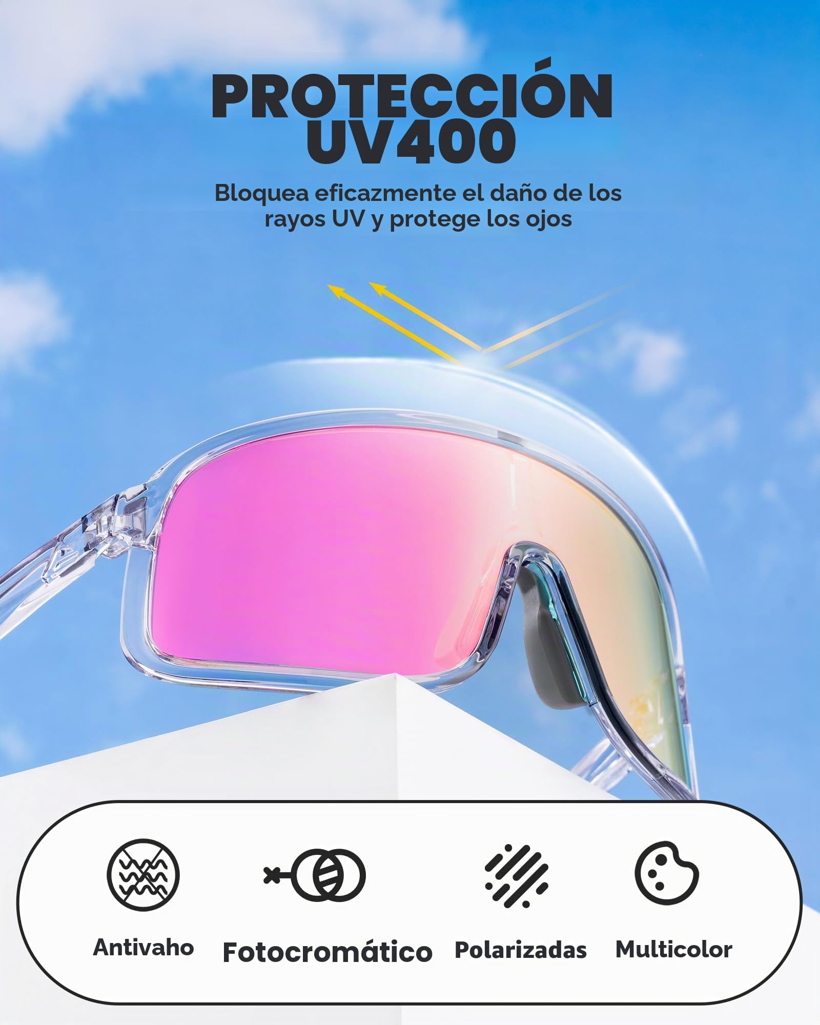 ROCKBROS Gafas de Ciclismo, Gafas Fotocromáticas al Aire Libre para Bicicleta, Anteojos Deportivos de Sol para Hombres y Mujeres