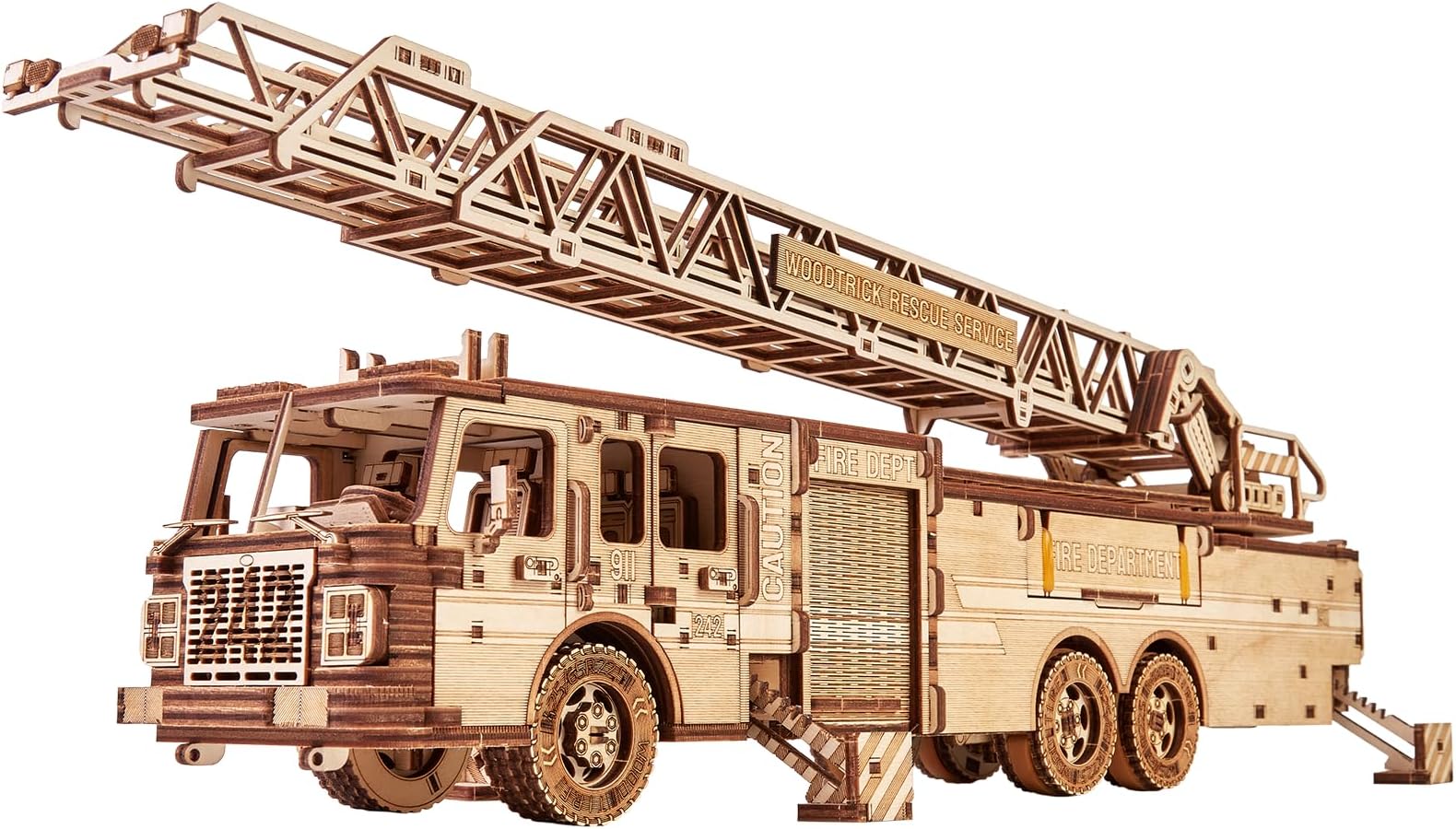 Wood TrickRescue Firetruck Wooden 3D Puzzles for Adults and Kids to Build - Rides up to 20 feet - Wooden Models Engineering DIY Project Mechanical 3D Wooden Puzzle Model Kits for Adults