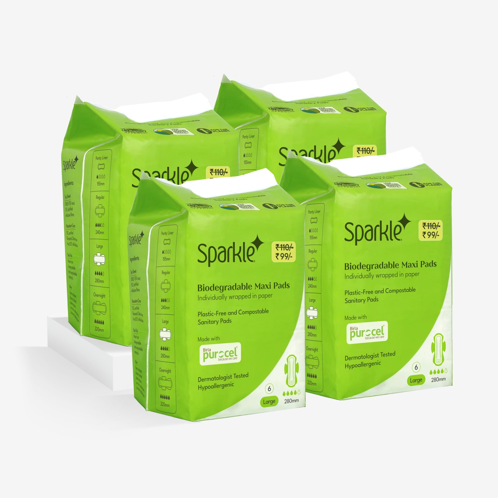Sparkle Biodegradable Sanitary Pads for Women - 24 Pads (Pack of 4), Size - Large || Plastic-Free || Unscented || Zero Toxins || Rash-Free || Super Soft Comfortable Top Layer (B0CPFLRX7F) Amazon Price History, Amazon Price Tracker
