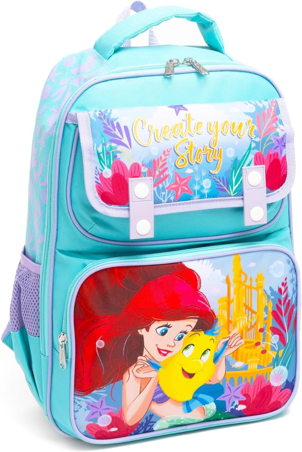 Disney The Little Mermaid Backpack for Girls - Bundle with 15.5” Little Mermaid School Bag with Front Pockets, Water Bottle, More | Ariel Backpack for Kids