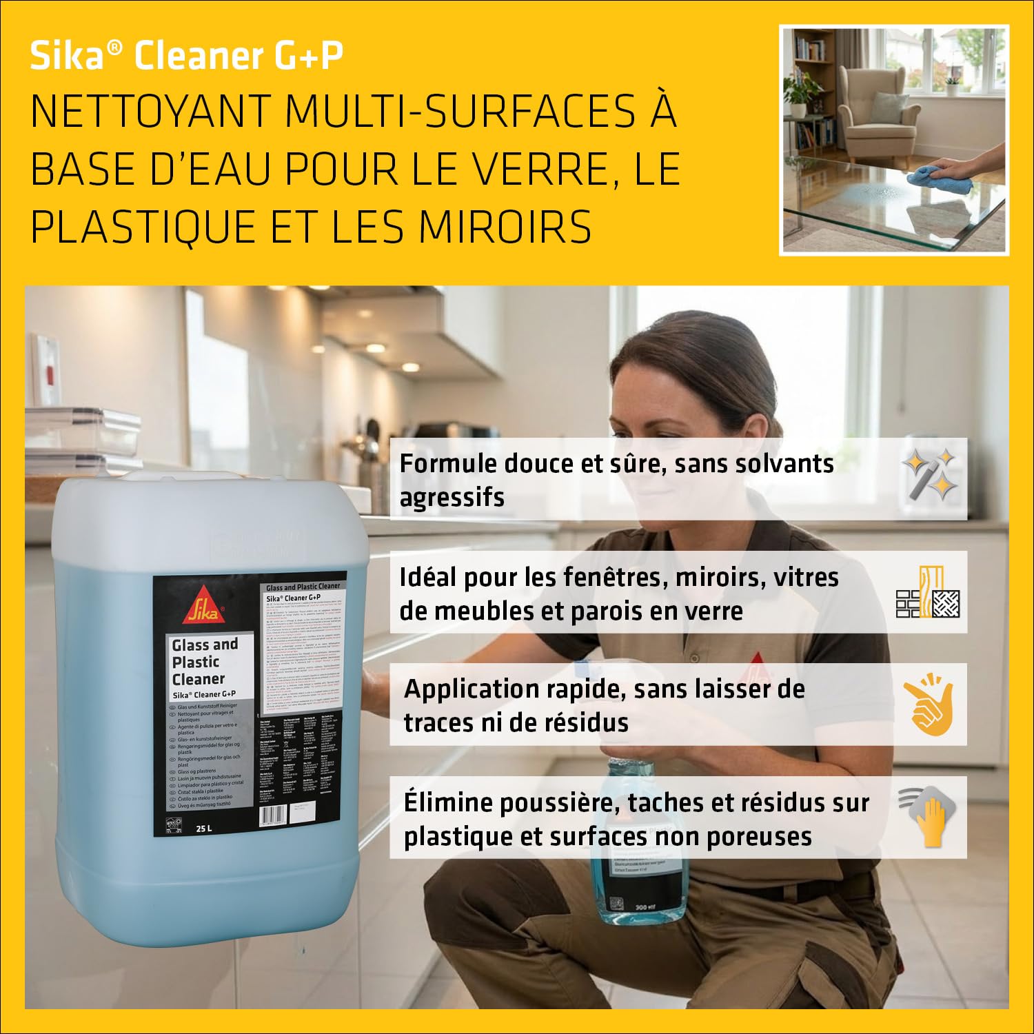 SIKA - Dégraissant verre et plastique - Sika Cleaner G+P - 25L