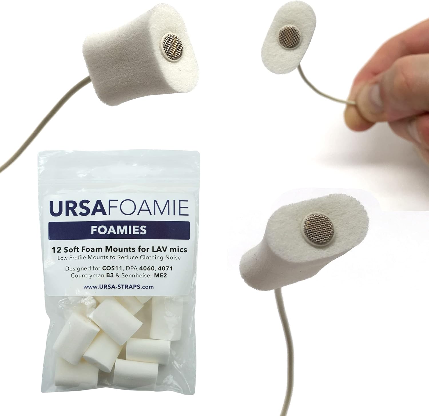 URSA Foamies: Soft Foam Mounts for Wireless Lav Mics. Can be stuck directly to the skin or costume. Fits SANKEN COS11, SENNHEISER MKE2, RODE LAV, DPA 4060/4070 (Pack of 12) (White) : Musical Instruments