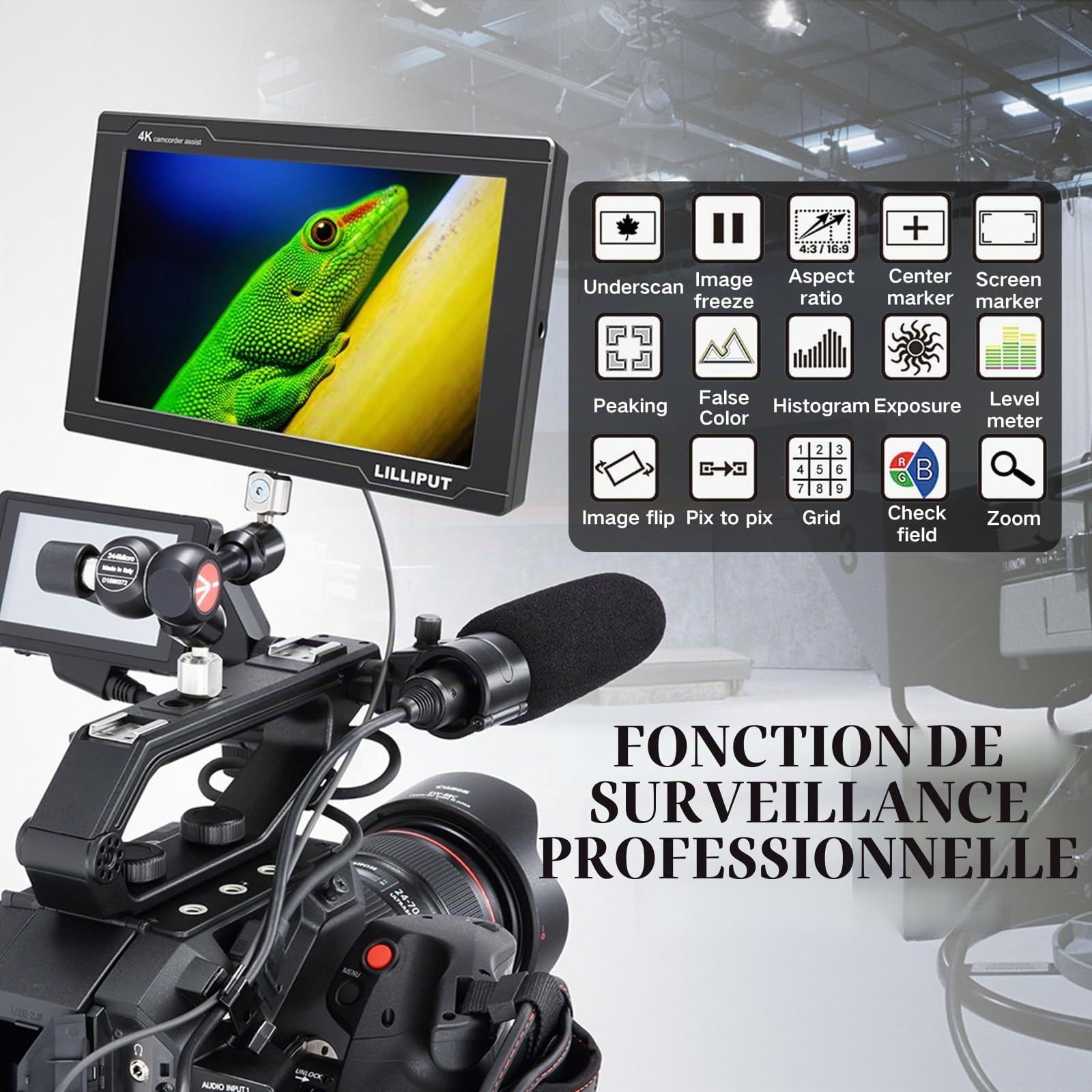 LILLIPUT FS7 7 pouces Caméra Field Monitor Full HD 1920x1200 IPS Caméra Monitor avec forme d'onde, Vectorscope & Histogramme, 4K HDMI & 3G-SDI Entrée/Sortie – DSLR Moniteur für Regisseure und Kamerale