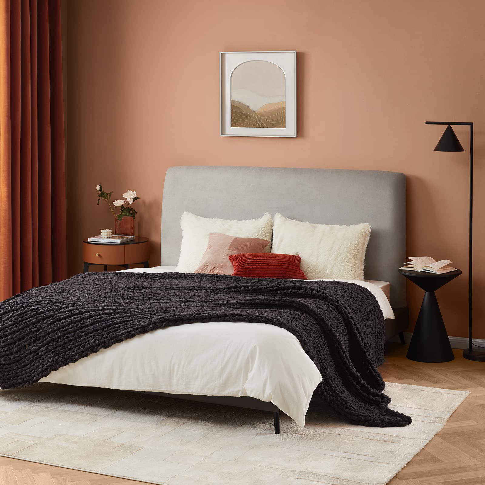 Bedfolks Chunky Knit Blanket - Dark Coffee Jumbo Chenille Yarn 100% Hand Knit, Soft and Fluffy Chenille for Couch, Sofa, Bed, Home Decor, 60" x 80"