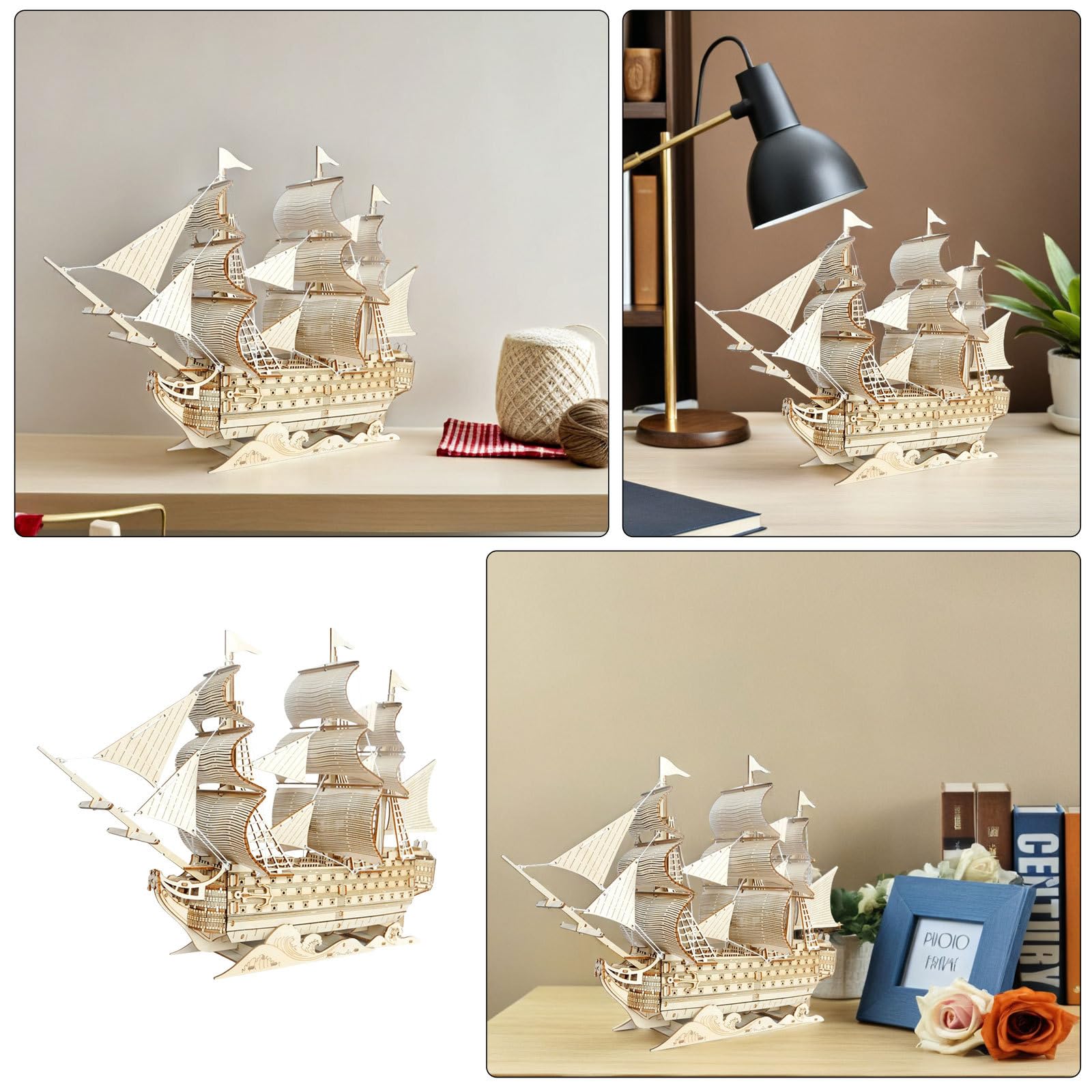 TOYANDONA Puzzle in Legno 3D Veliero Barca a Vela Kit Fai da Te per Adulti Decorazione Marina da Tavolo Assemblaggio Creativo Riproduzione di Nave Storica