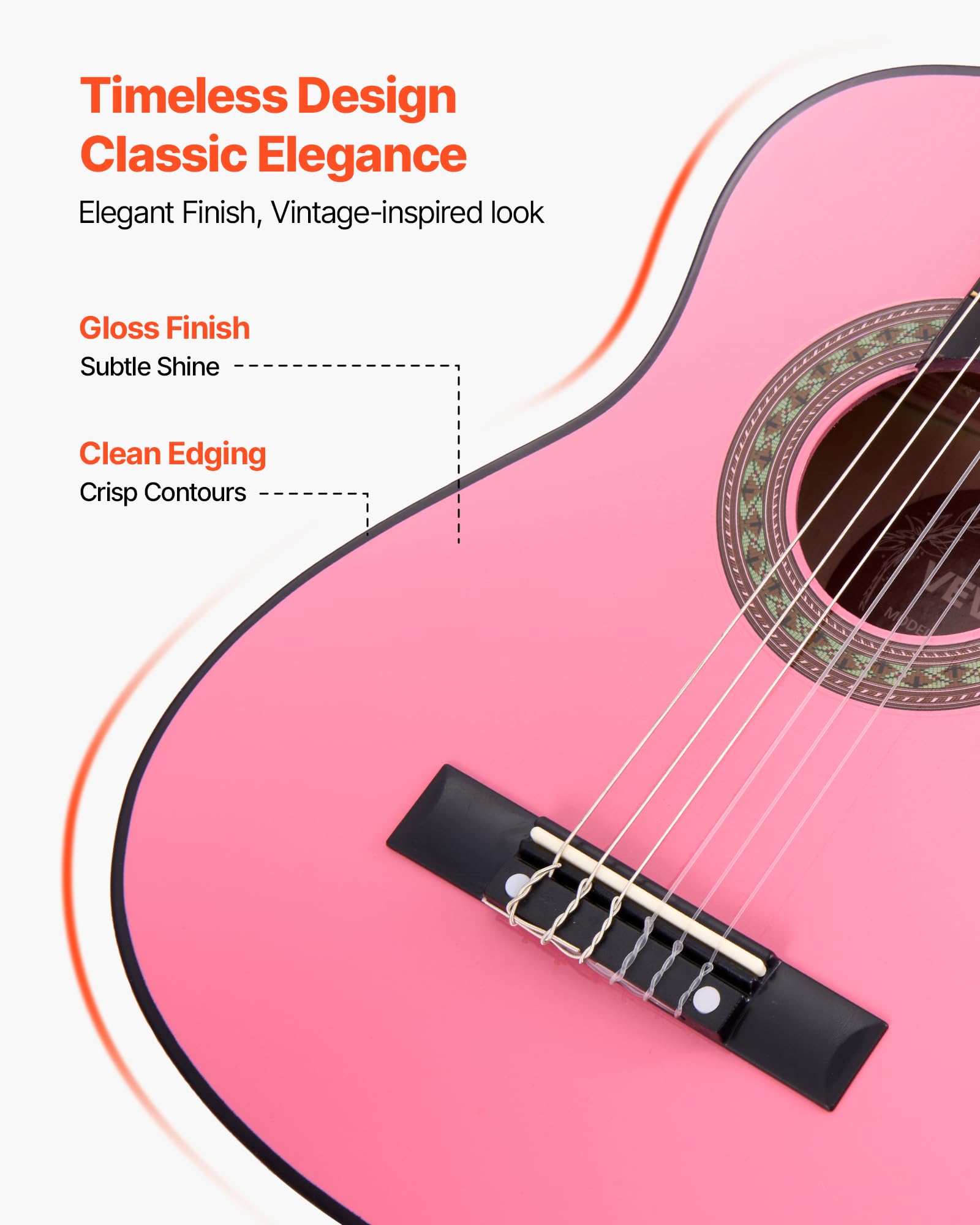 VEVOR Guitare Classique Débutants, 78 cm, avec Cordes en Nylon, Housse de Transport, Sangle, Accordeur, Cordes Supplémentaires, Médiators, Capodastre, en Tilleul, pour Jeunes Enfants Musiciens, Rose