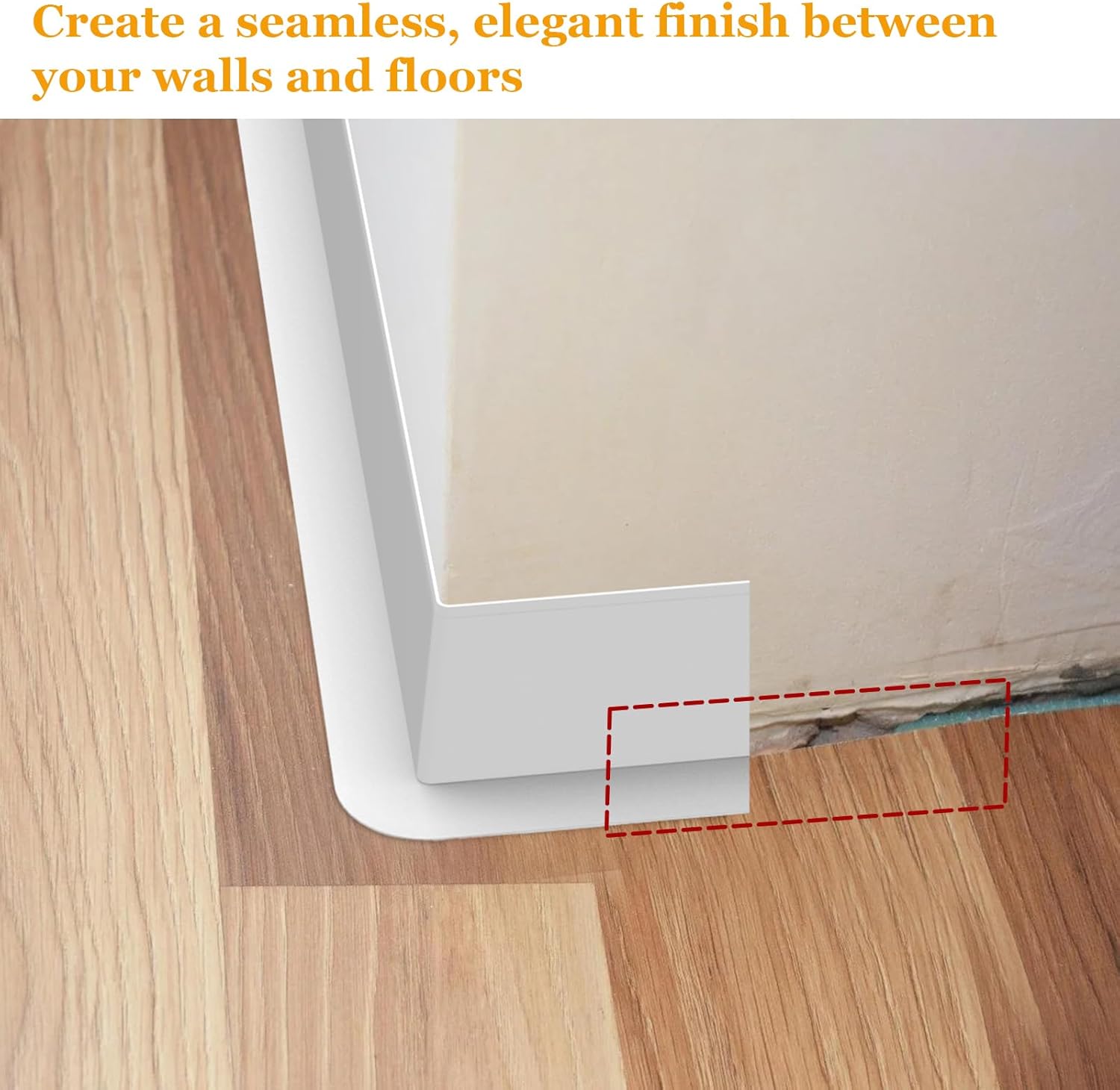 Self-Adhesive Flexible Baseboard Molding Trim – 60 Ft Vinyl Wall Base for Curved Walls and Uneven Floors, Protect or Decorate Apartment, Kitchen, Bathroom Walls, Waterproof Peel and Stick Installation