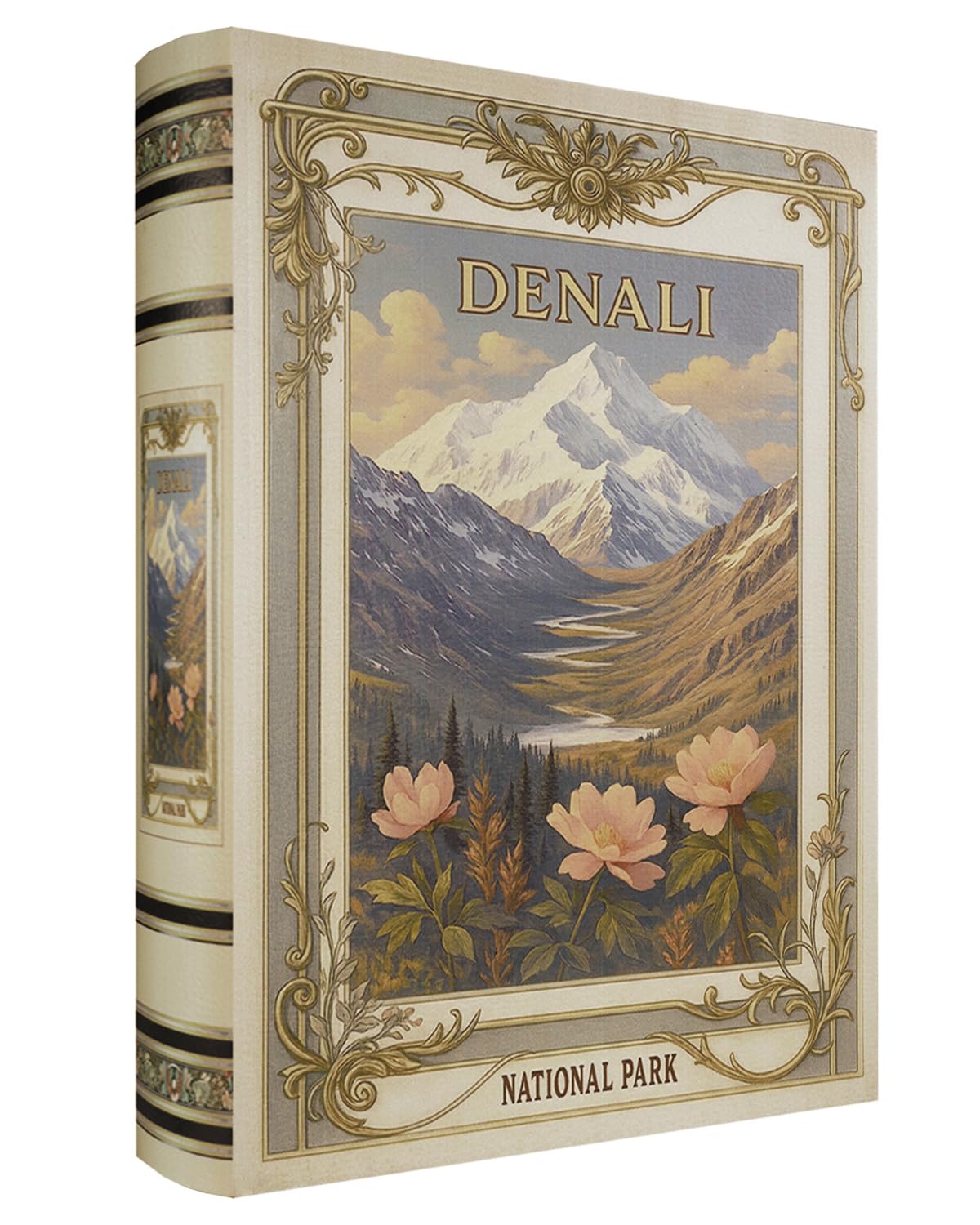 XIAOAIKA Decorative Wooden Book Box - Vintage Faux Book Boxes with National Park Design, Secret Storage with Magnetic Closure, Leather Cover, Perfect
