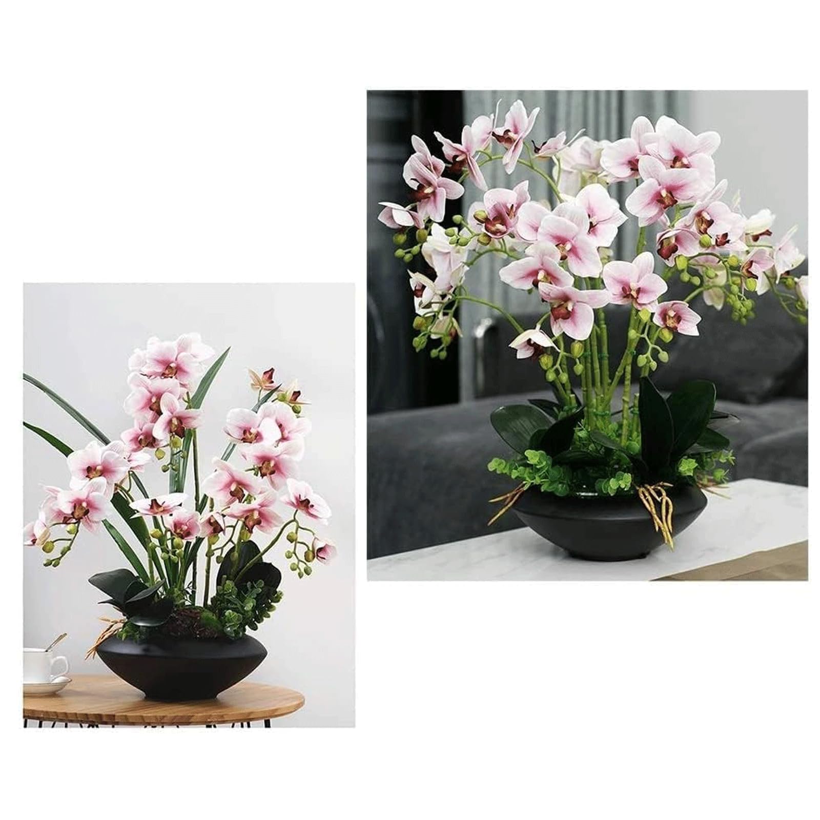Fiori Artificiali di Phalaenopsis in Vaso Nero - Piante di Orchidee finte realistiche in Vaso per centrotavola, Decorazioni per Interni, casa e Ufficio (Giallo)