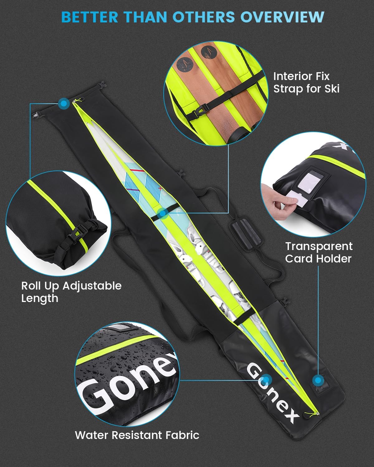 Gonex Padded Ski Bag and Boot Bag Combo, Water-Resistant Adjustable Length Ski Bag for Men Women, Large Ski Boots Bag for Ski, Travel, Store and Transport
