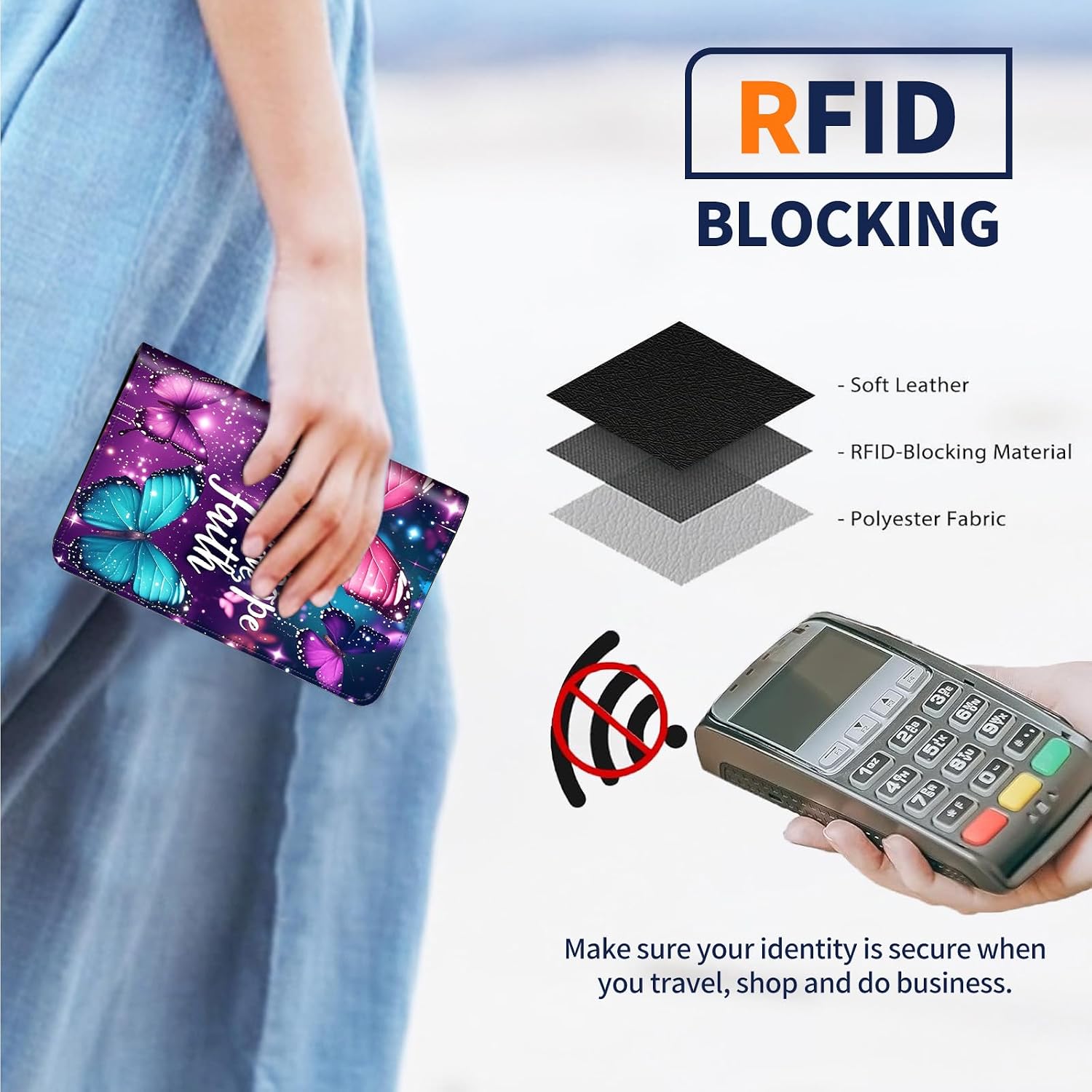 Passport Holder for Travel with Luggage Tag,RFID Blocking,3.4 * 4.7 inches,Credit Card Slots and Air Ticket Pocket,Travel Essentials for Women and Men,Purple Butterflys-3