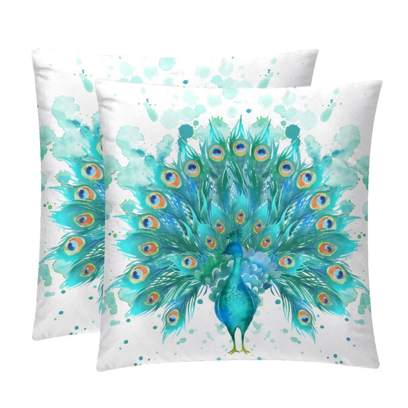 TDGKPZ Blue Peacock Throw Pillow Covers 2 Pack Cushion Cases Decorative Pillow Cases Home Decor 40x40cm