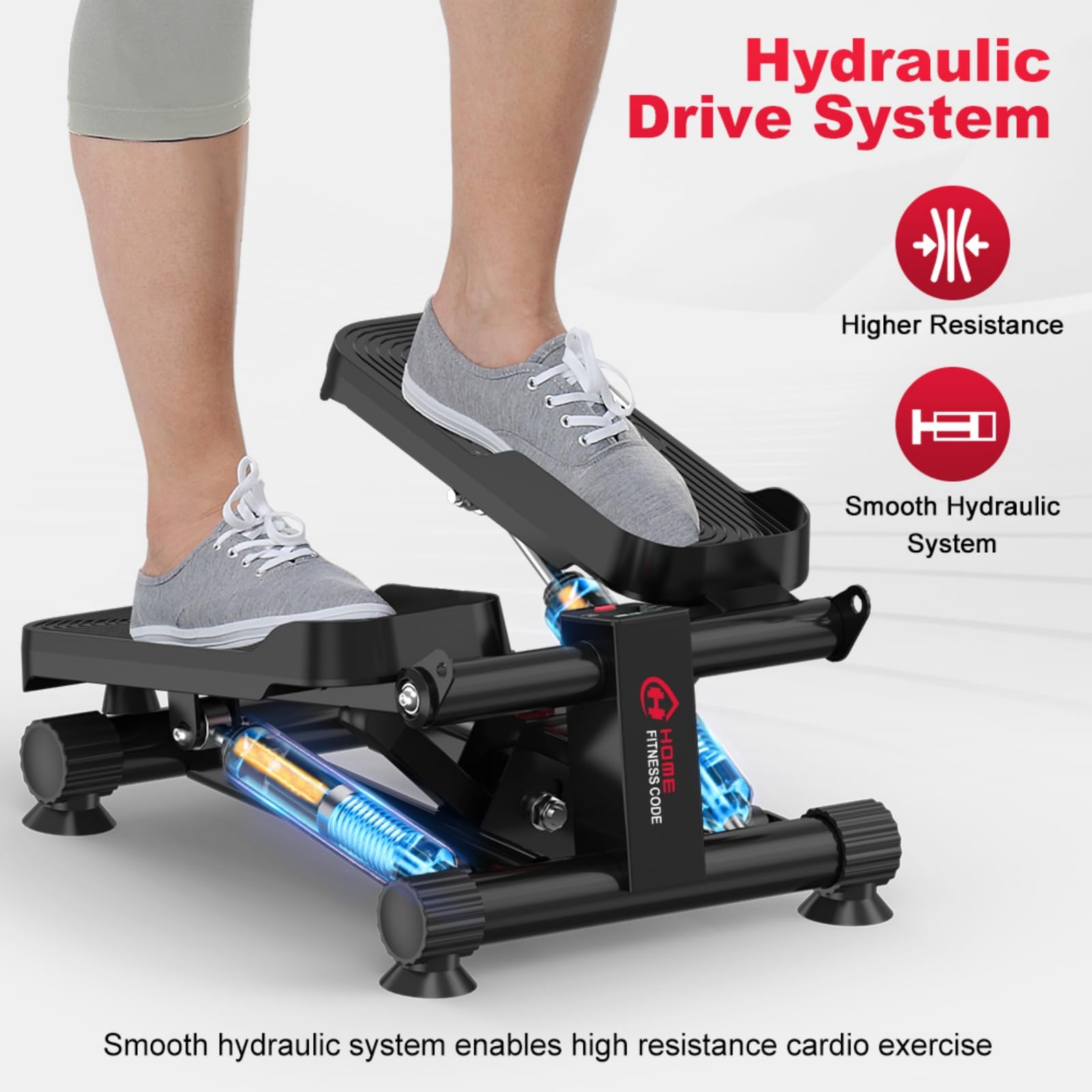 Mini stepper idraulico con fasce di resistenza – Portata fino a 140 kg, silenziosa macchina step con funzionamento e intensità regolabile per tutto il corpo