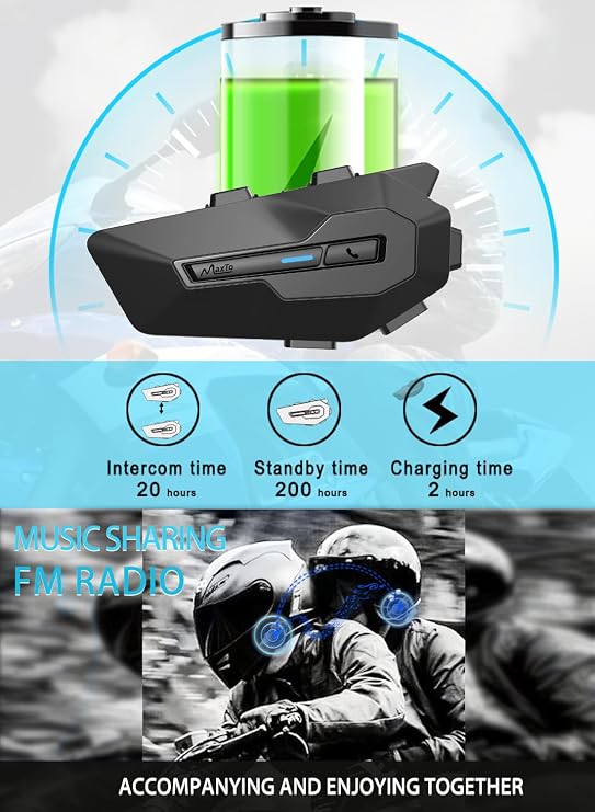 MAXTO X2 Motorcycle Bluetooth Headset, 2-Rider 1000M Intercom, 2 Pack