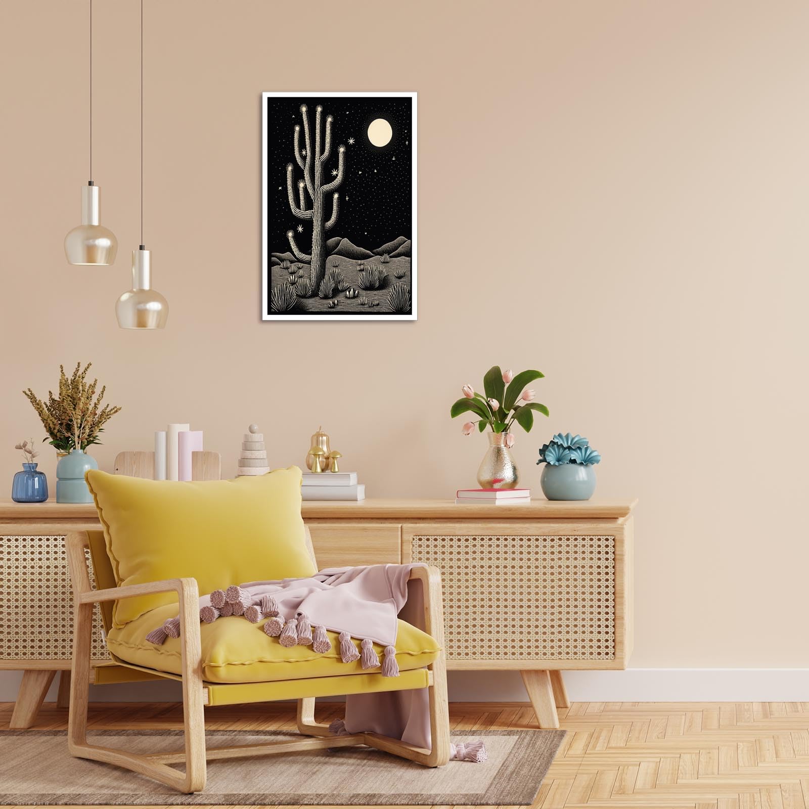 Stampe Su Tela TOCDGOO – Quadri Con Paesaggio Desertico E Cactus, Stile Boho, Set Da 4, 20x25 Cm