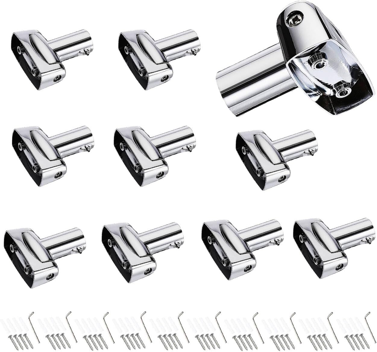 Kokone Shower Curtain Rod Bracket Set of 10 Ajustable 180° Rotation Bracket for Curved Shower Curtain Rods Sturdy Zinc Alloy Wall Mounted Shower Curtain Rod Holder for Bathroom,Wardrobe,Kitchen,Silver