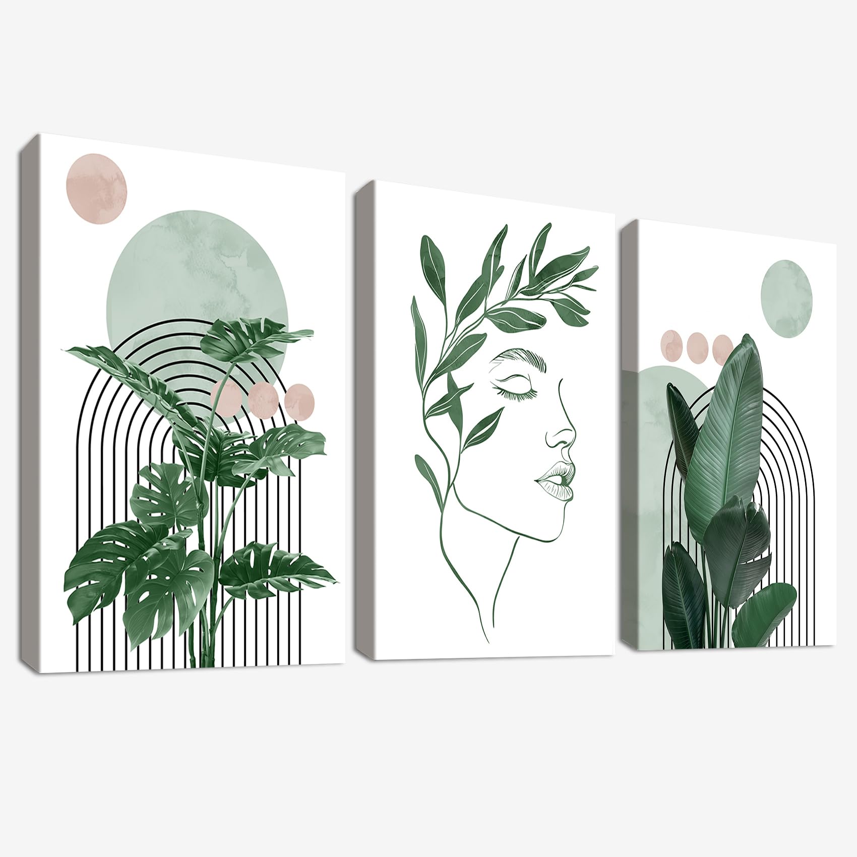 3Pcs Wooden Framed Boho Canvas Wall Art Orange Abstract Leaves And Sun Painting Canvas Prints Nordic Minimalist Geometric Picture for Living Room Bedroom Hallway Home Wall Decor 120x60cm(16"x24"x3pcs) — view 19