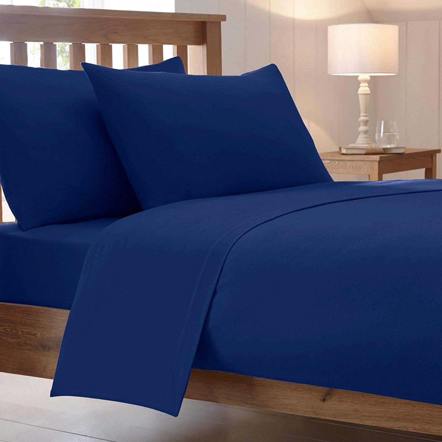 40 Cm / 16" Inch Extra Deep Luxury Combed Poly Cotton Bed Fitted Sheets Non Iron Percale Plain Sheet Bedding(Royal Blue, King)