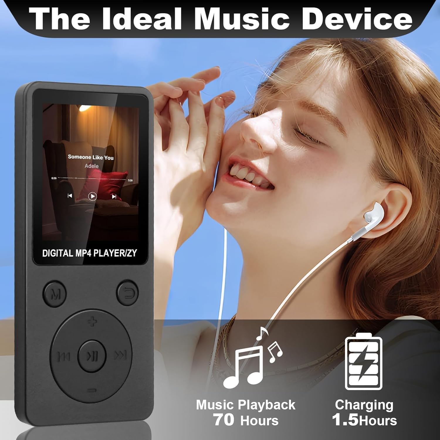 32GB Lecteur MP3 Bluetooth 5.3 avec Haut-Parleur Intégré, Baladeur Portable HiFi sans Perte 70H Autonomie, MP3 Sport avec Radio FM, Écran 1,8 Pouces, Extension Carte TF 128Go, Lecteur Musical Léger