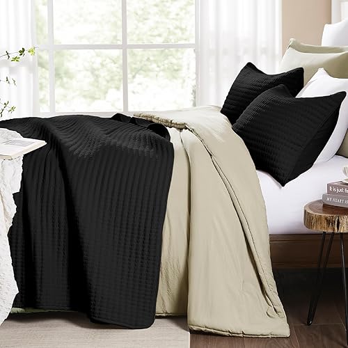 Miniatura 73 de WRENSONGE - Juego de edredón blanco tamaño queen de 3 piezas, colcha ligera para todas las estaciones del verano, juego de ropa de cama suave con 2