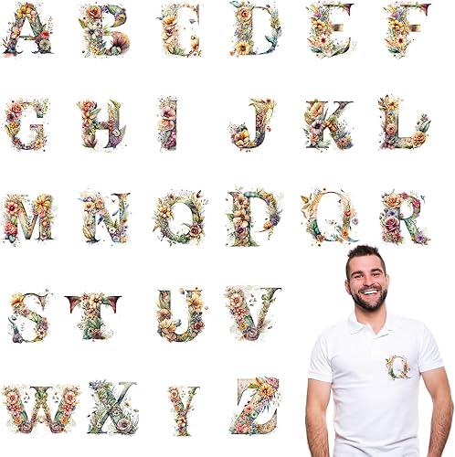 Foweso Calcomanías de vinilo para planchar, 26 unidades, calcomanías de letras para planchar, calcomanías de vinilo de transferencia de calor,