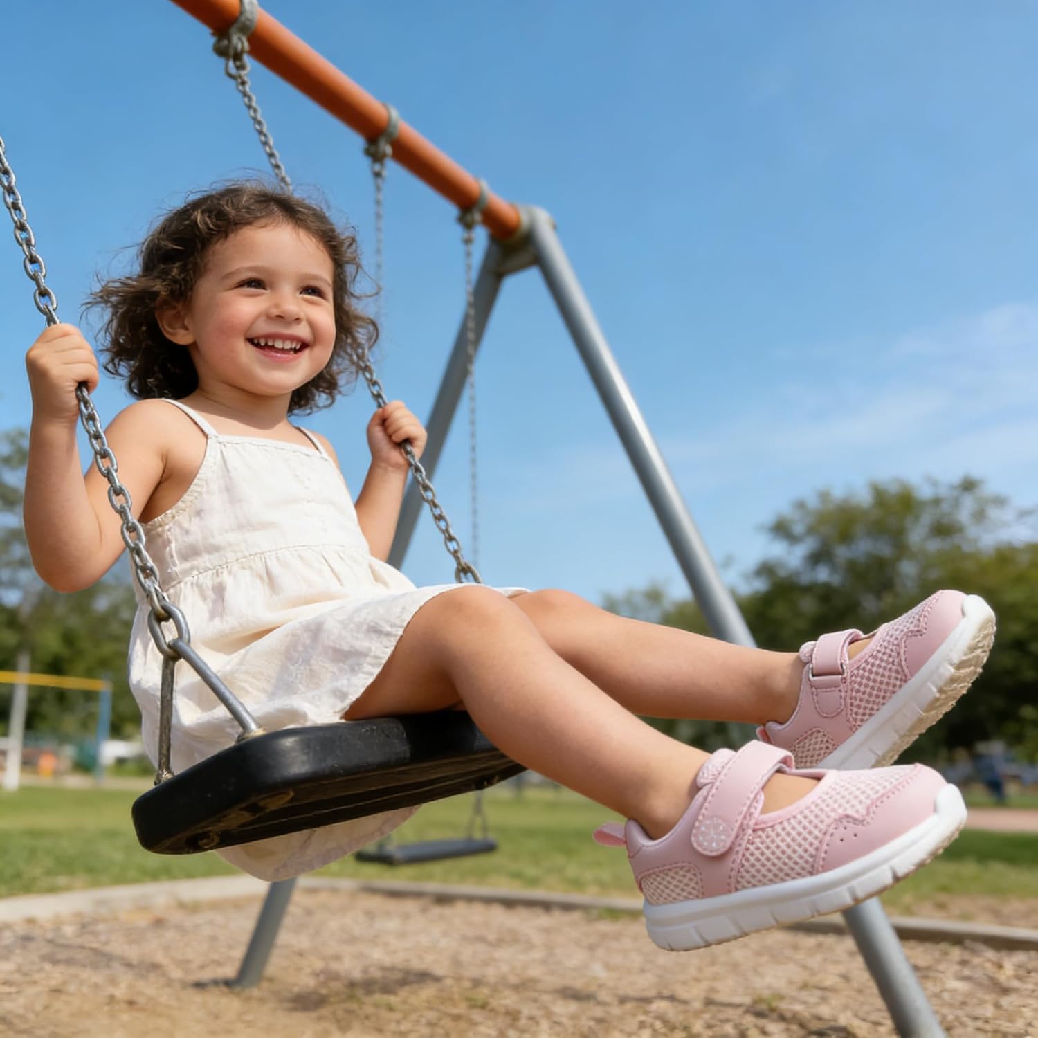 SKYWHEEL Toddler Girl Shoes Mary Jane-Casual Sneakers with Quick Dry Mesh Upper Hook and Loop Lightweight Soft Ultra Cushioned Non-Slip Sole for Daily Wear Running Walking Travel School and Dress