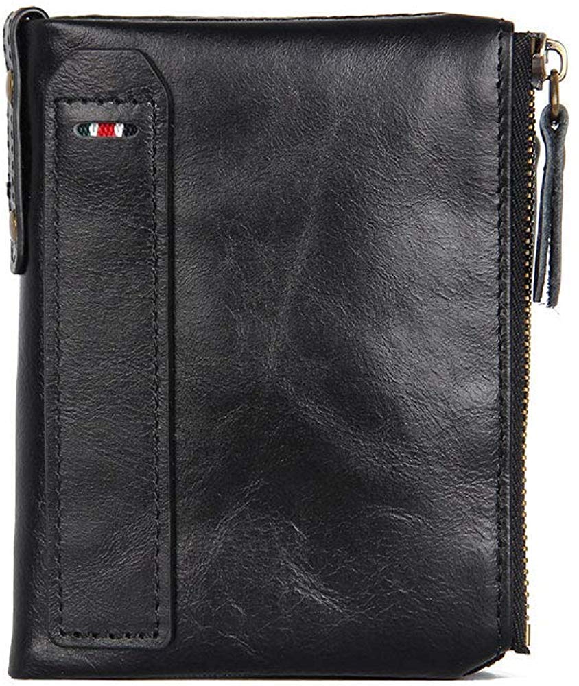 Gpzj Men's Soft Genuine Leather Blocking Wallet Credit Card, Banknote Pocket & Zipped Coin Purse