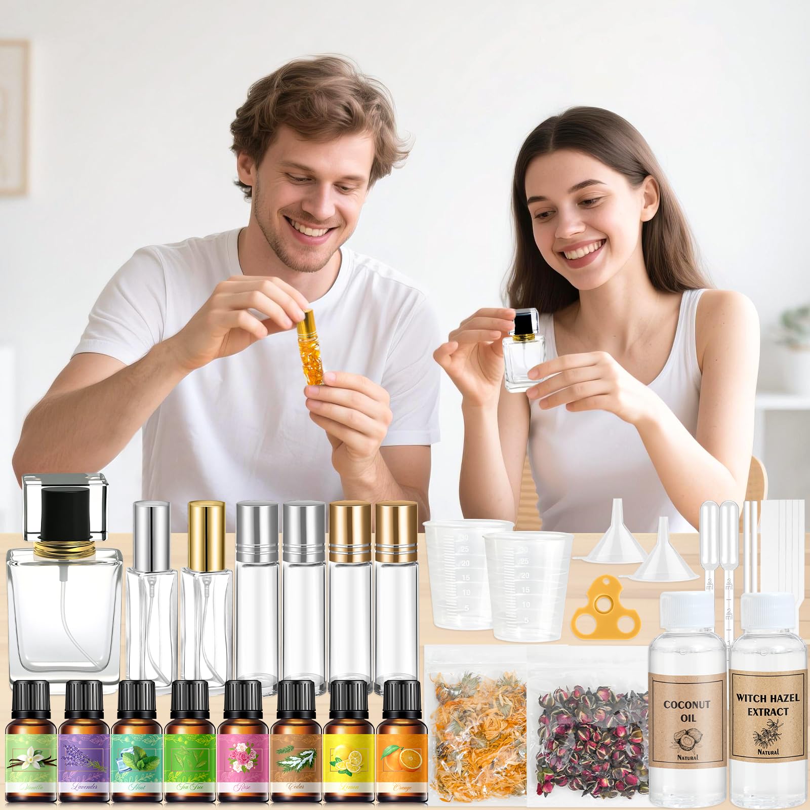 Parfüm Selber Machen Set, Gdblsm Damen Perfume Oil Making Kit, Kreative Bastelset Erwachsene DIY mit Ätherisches Öl, Langlebiges Mini Düfte als Geschenk für Frauen/Mädchen/Männer