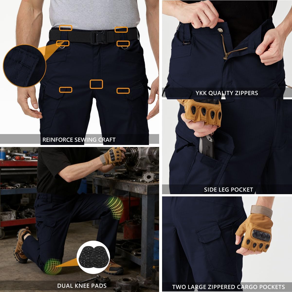 Men's Tactical Cargo Work Pants with Knee Pads, Water Resistant Ripstop Outdoor Hiking Combat Pants 10 Multi-Pockets
