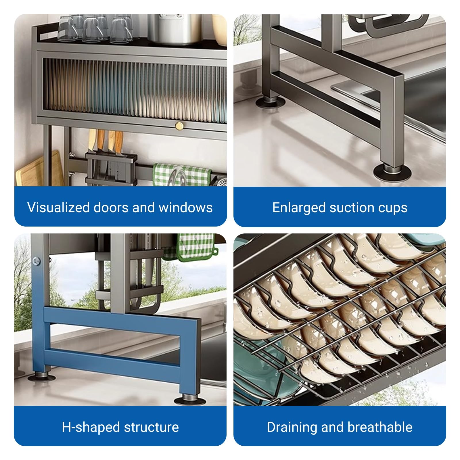 Escurridor de platos para colocar sobre el fregadero, organizador de almacenamiento grande para fregadero, escurridor de platos para encimera de cocina, para platos, vasos, cuencos y cubiertos, ahorra