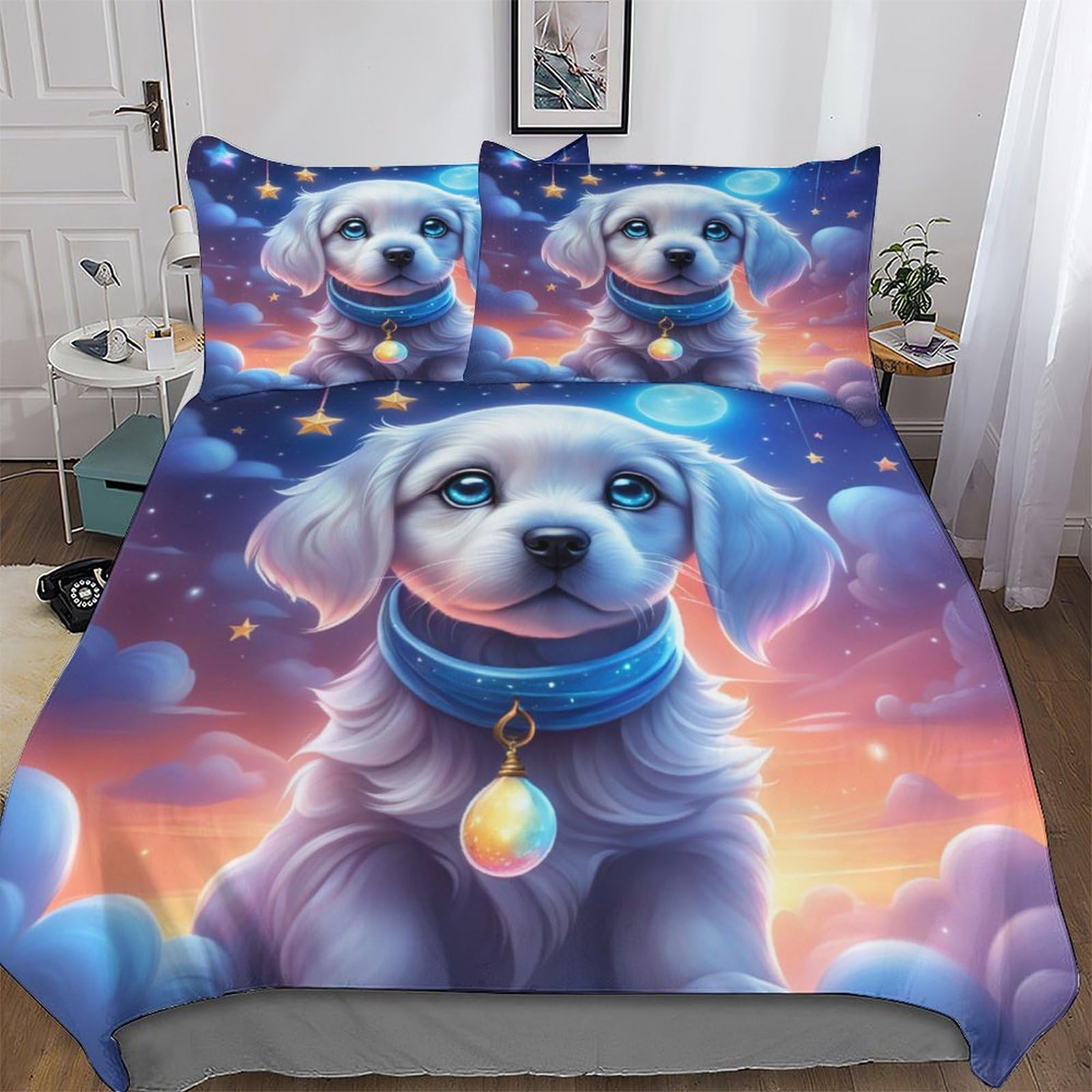 Housse de couette chien King 220x240 cm avec taies en microfibre douce